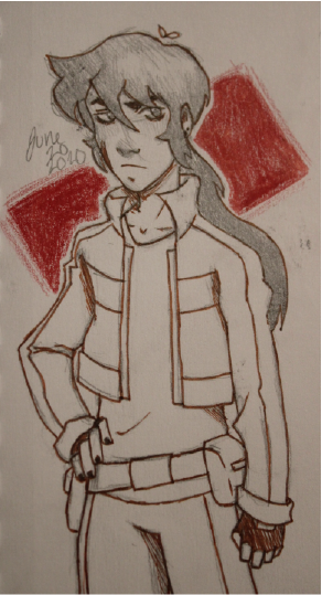 This shows fanart of Keith Kogane from Voltron just standing there, thighs up. I think it's literally the same pose he has in his official art, right hand on hip. This is done traditionally.